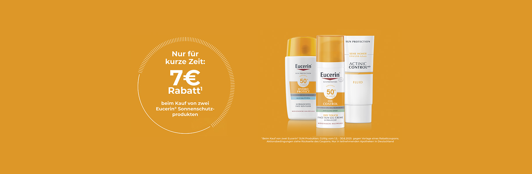 Eucerin Aktion 7 Euro Rabatt beim Kauf von zwei Eucerin Sonnenschutzprodukten